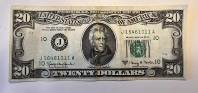 1963-A $20 Federal Reserve Note “J” Kansas City ￼ - Image 1 of 3