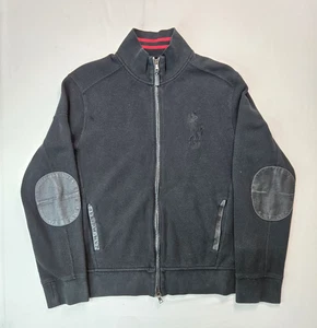 Polo Ralph Lauren Vintage Black Elbow Pad Leather Trim Zip Track Jacket Mens XL - Picture 1 of 7