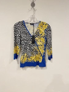 Versace Shirt Womens 42 White Black Blue Gold Baroque Shell Print Made Italy NWT - Picture 1 of 7