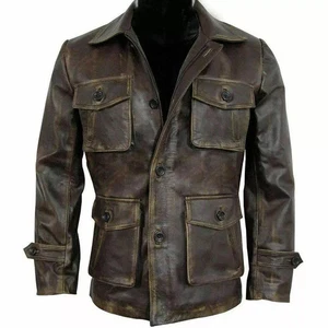 Men's Distressed Brown Stylish Cafe Racer Biker Real Leather Leather Coat Jacket - Picture 1 of 3