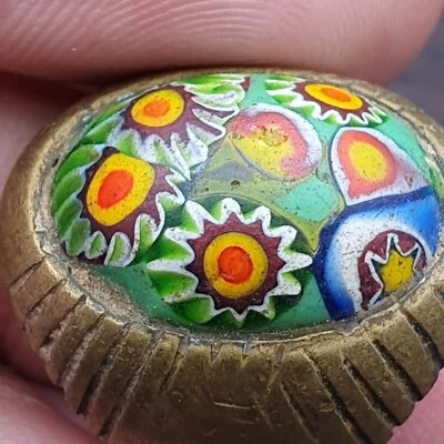 AA Antique Vintage Old GABRI Mosaic Glass With Beautiful pattern Brass Ring - Image 1 of 4