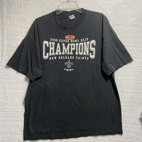 2009 Super Bowl Shirt New Orleans Saints XLIV Champions Mens L Black Crew Neck Cover