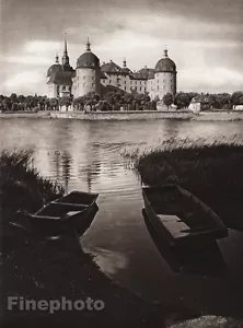 1924 Vintage GERMANY Moritzburg Castle Boats River Landscape Photo Art HIELSCHER - Picture 1 of 1