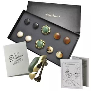 Pendientes Clip Verducci Caja Intercambiable Oro Amarillo Perla Negro Jade Nuevo - Imagen 1 de 4