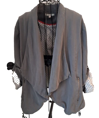 Women's  XL Cropped Jacket Draped Open Blazer  Roll Tab Sleeve Gray 41 Hawthorn - Image 1 of 4