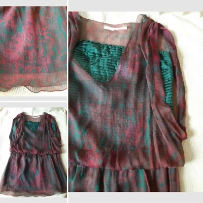 Blusa Leon Max Relax S 100% Seda Burgundi & Dark Hunter Verde Cintura Elástica - Imagem 1 de 4