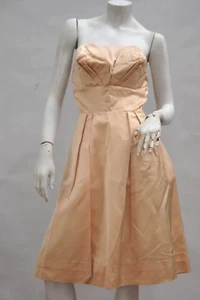 Vintage Swedish 50s Strapless Peach Pink Satin Dress By Modehuset Futurum - Picture 1 of 10