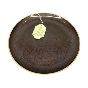 Turkish Glass 4 Charger Plates Set Brown Textured Gold Rim 13" NWT - Picture 1 of 12