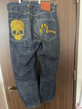 Denim Jeans EVISU 2001 JEANS "TIGER & SKULL" DENIM Leather Patch W:31 Inseam:26