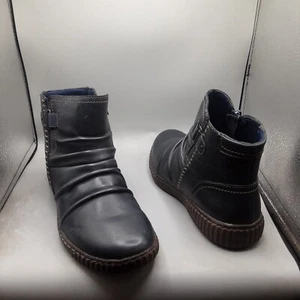 Clarks Caroline Orchid Boots Women's 9.5W Blue Navy Ruched A36 - Picture 1 of 12