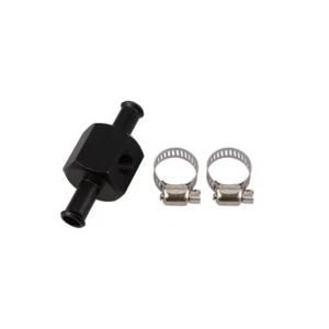 Inline Fuel Pressure Gauge Adapter Aluminum 3/8 in & 1/8 in Threaded Ports Black - Picture 1 of 3