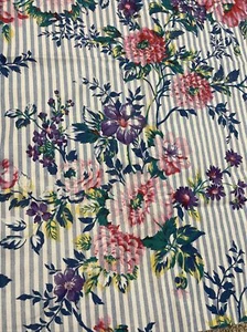 Joan Kessler Floral Stripe Cotton Denim Heavy Fabric Cottagecore Concord 104x60” - Picture 1 of 5