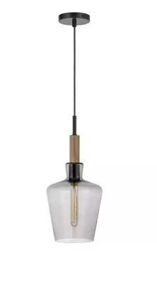 Cal Lighting FX-3779-1 Swindon 8"W Wood Mini Pendant - Black - Image 1 of 4