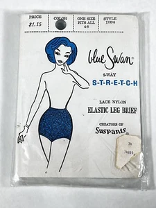 NIP Rare Vintage 1950s Aqua Blue Swan Stretch Lace Panties Size 4 to 8 - Picture 1 of 2