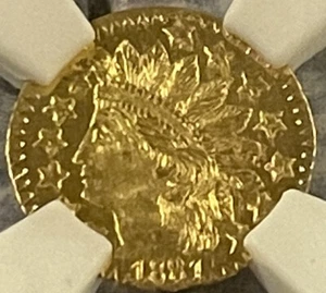 1881 California Fractional Gold 25c Round Indian BG-887 MS67 DPL - Picture 1 of 12