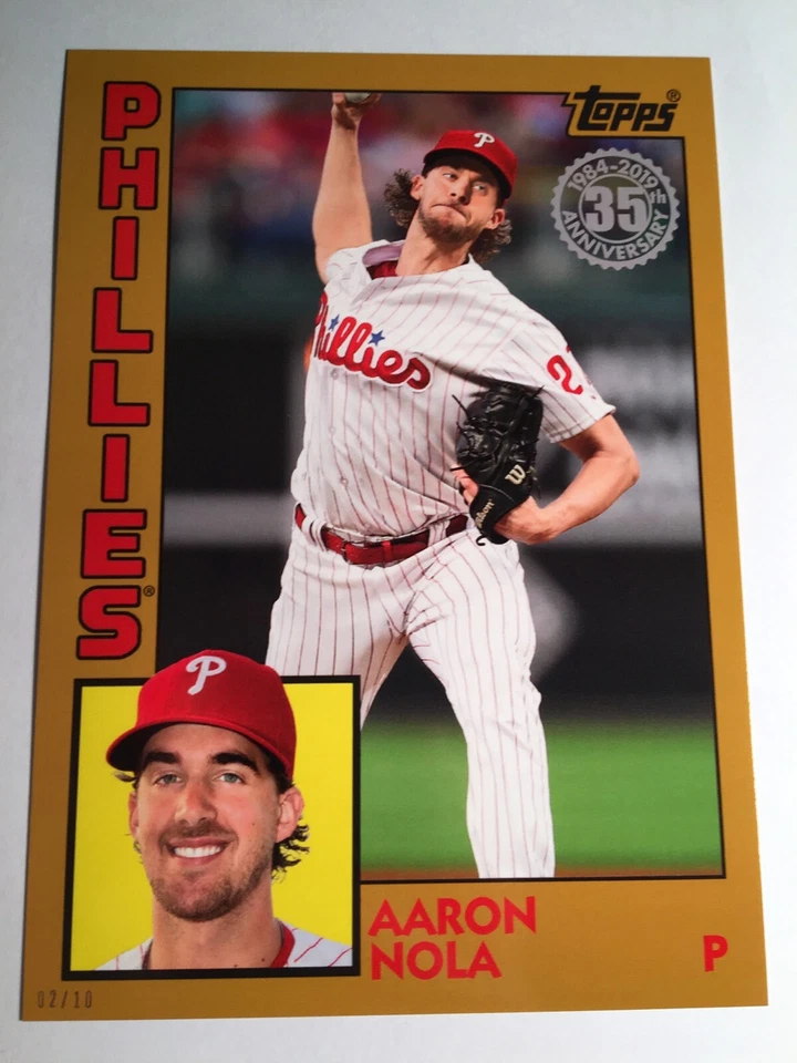2019 Topps 1984 Parallel Jumbo 5x7 Aaron Nola Phillies 74 Gold 02/10 - Image 1 of 1