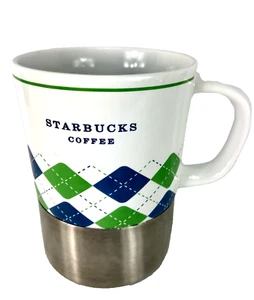 STARBUCKS Argyle Pattern 2006 Coffee Mug Green Blue Plaid 14 Oz. Dishwasher Safe - Picture 1 of 6