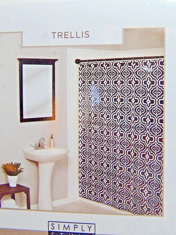 Zenith Fabric Shower Curtain Chocolate / Ecru Trellis 70 x 72  - Image 1 of 4