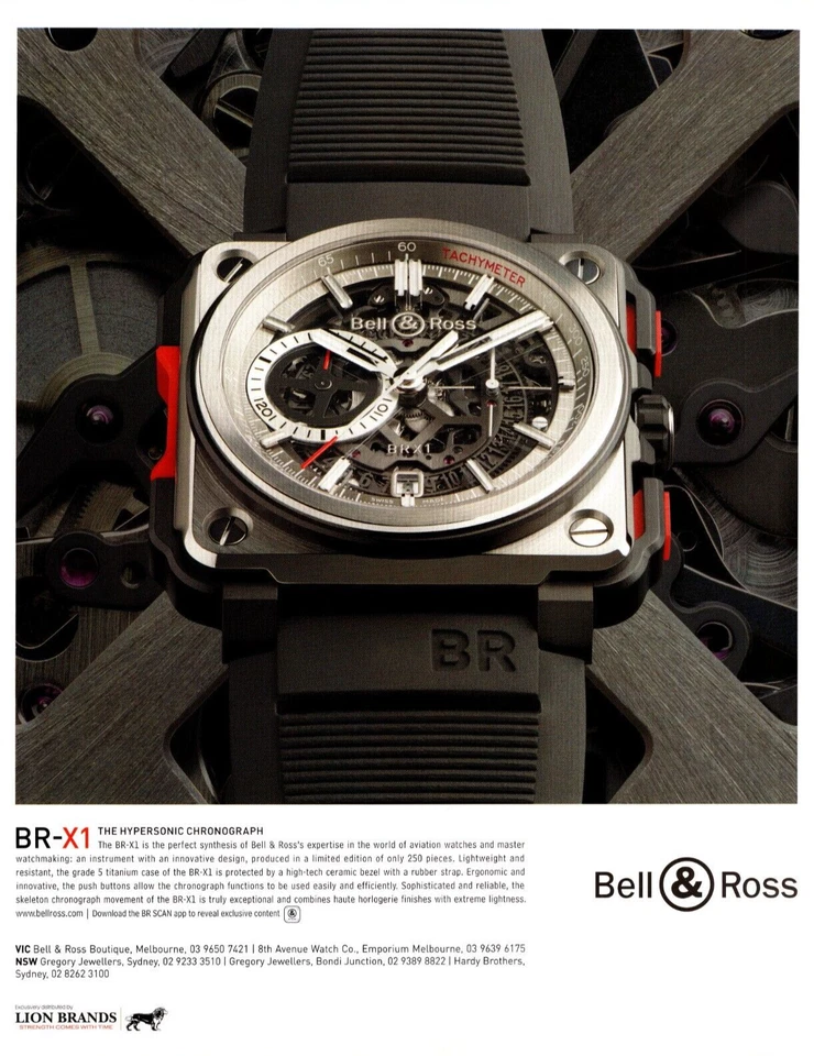 Bell & Ross BR-X1   BRX1-CE-TI-RED Original A4 Print Ad Circa 2015 - Image 1 of 1