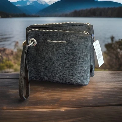 NWT French Connection Lara Pebble Double Slim Pouches Wristlet Black FCHWH24210 - Image 1 of 4