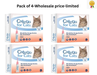 Paquete de 4 para tratamiento y prevención de pulgas y garrapatas para gatos (más de 1,5 libras) suministro para 6 meses Foto 1 de 4