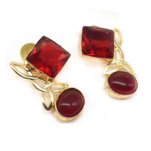 Roter Granat Quarz simulierter Edelstein vergoldet Schmuck Ohrstecker 1,5 T467 - Bild 1 von 5