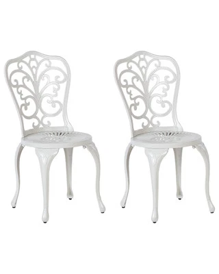 BELIANI Französischer Gartenstuhl 2er Set Aluminium weiß verschnörkelt Vintage Triora