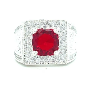 925 Sterling Silver Men’s CZ Red Stone Ring 12.50g Size 11.5 - Picture 1 of 3