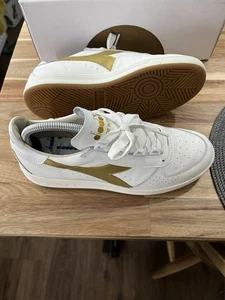 White And Gold Diadora Borg Elite Heritage Trainers Uk 7 - Picture 1 of 10
