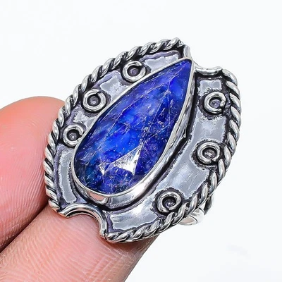 Sapphire Simulated Gemstone Handmade 925 Sterling Silver Jewelry Ring Size 8 - Image 1 of 4
