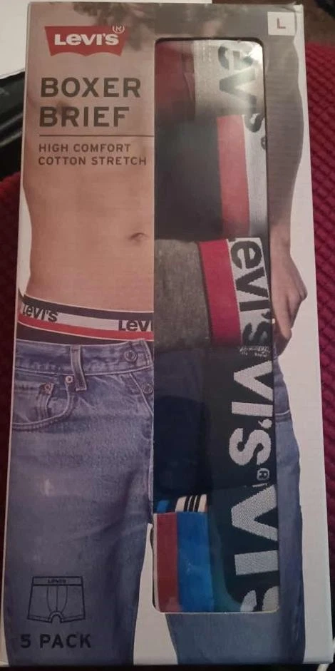 НОВЫЕ МУЖСКИЕ LEVI'S BOXER КОРОТКИЕ ВЫСОКОГО КОМФОРТА ХЛОПОК ЭЛАСТИЧНОЙ 5 PK НИЖНЕЕ БЕЛЬЕ L 36-38 - Изображение 1 из 1
