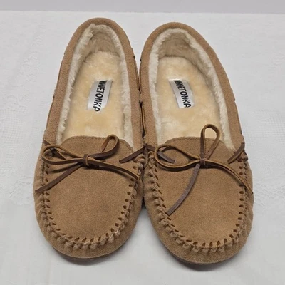 NUEVO Minnetonka Cally Zapatilla de Gamuza Tostada Acogedora Cálida Mocasines para Mujer 10 Foto 1 de 4