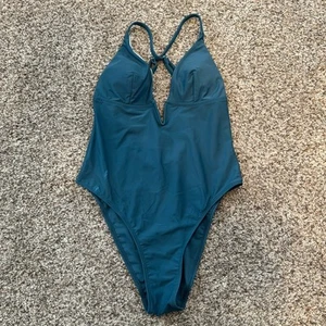 Cupshe Deep V Neck Crisscross One Piece Swimsuit Deep Blue Women's Size Medium - Picture 1 of 5