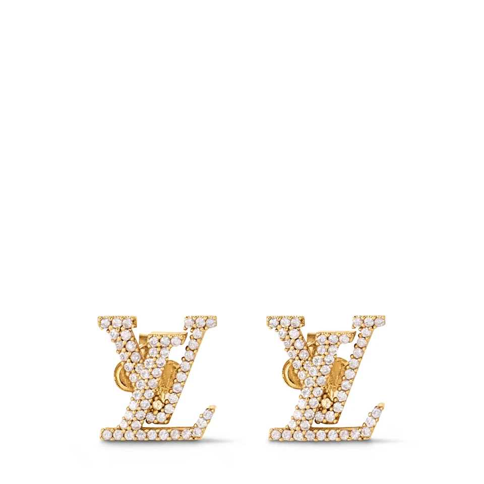Authentic Louis Vuitton LV ICONIC Earrings Rhinestones Gold M00609 - Image 1 of 2