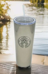 Vaso Starbucks de acero inoxidable cepillado plateado 24 oz vaso Venti con paja - nuevo con etiquetas - Imagen 1 de 3