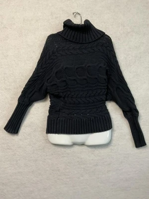 Suéter MODA International para mujer pequeño carbón cuello alto cable tejido Dolman Foto 1 de 4