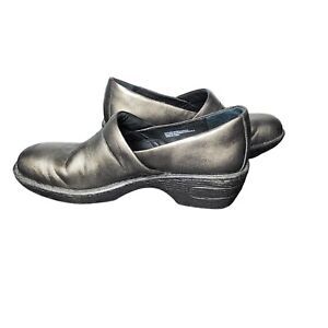 Born Womens Toby Metallic Pewter Leather Slip On Wedge Heel Clog Mule Size 11/43