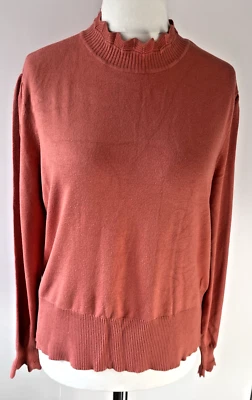 Oasis High Neck Sweater Jumper Fine Knit Rust Orange Brown Size XL Stretch - Image 1 of 4