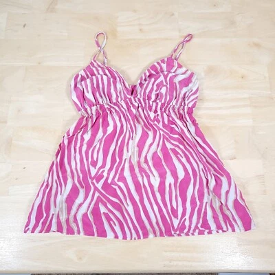 Y2K Sz S PINK Zebra Animal Print Cami 100% Silk Babydoll Express Design Studio - Image 1 of 4