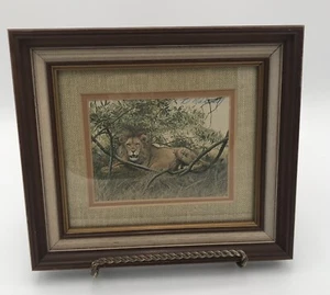 Vintage LION Picture Matted Framed 8"x9" - Picture 1 of 7