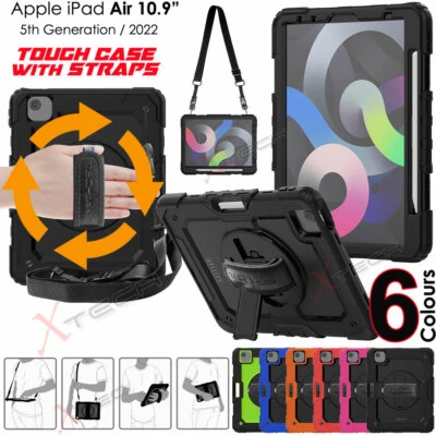 TECHGEAR For Apple iPad Air 5th 2022 10.9" Tough Rugged Hand & Shoulder Strap Case Cover