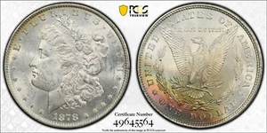1878 8TF Tail Feathers Rainbow Toned Morgan Silver Dollar PCGS MS 61 - Picture 1 of 7