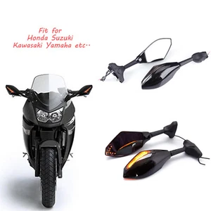 FOR 2012 Yamaha YZF R1 / 2009 Yamaha YZF R6 Motorcycle Mirrors LED Turn Signals - Picture 1 of 8