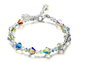 PULSERA AJUSTABLE CRISTAL-AURORA BOREAL BICONES - TAMAÑO: 7 A 8 PULGADAS - Imagen 1 de 7