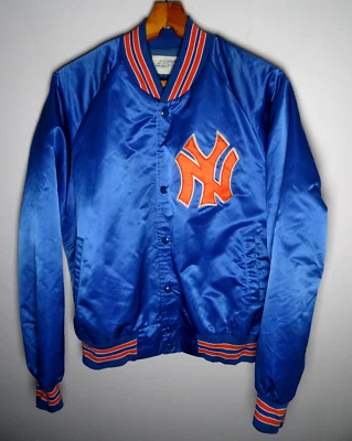 Chaqueta De Colección New York Knicks Línea Tiza Satén Grande Hombres Años 90 NBA Botón Azul Foto 1 de 4