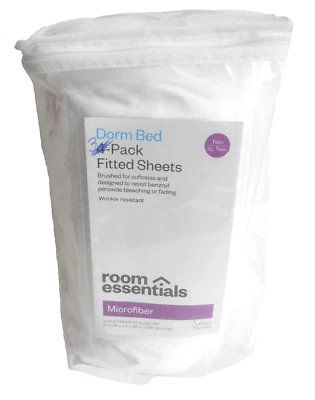 Unused Set Room Essentials Dorm Bed 3 Pack White Fitted SheetsTwin XL Microfiber - Image 1 of 4