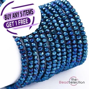 Tiny Royal Blue Faceted Glass Rondelle Round Beads 2mm x1.5mm 220+ STRAND GLS138 - Picture 1 of 6