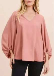 Tyche Bubble Sleeve Mauve Top Blush Pink Long Ballonärmel V-Ausschnitt Pullover Lar - Bild 1 von 11