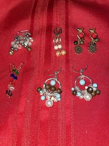 6 Pairs Earrings pairs drop dangle Beaded. Silver Tone. - Picture 1 of 6