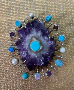 Handmade, one of a kind pin - pendant, made in Nat. Multicolor Stones, St.Silver - Picture 1 of 5